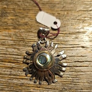 New Sterling Silver Abalone Shell Sun Pendant